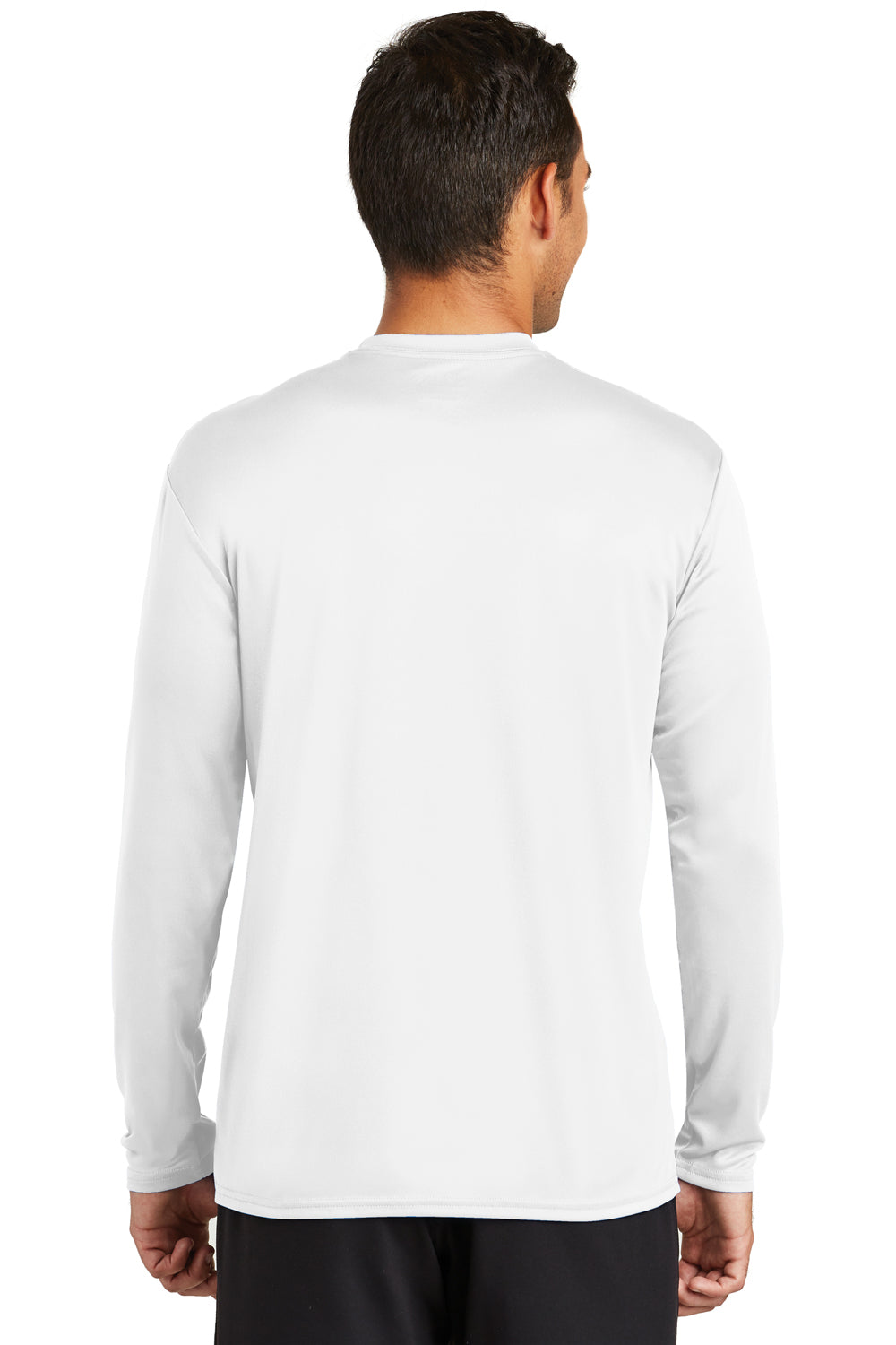 Port & Company PC380LS Mens Dry Zone Performance Moisture Wicking Long Sleeve Crewneck T-Shirt White Model Back