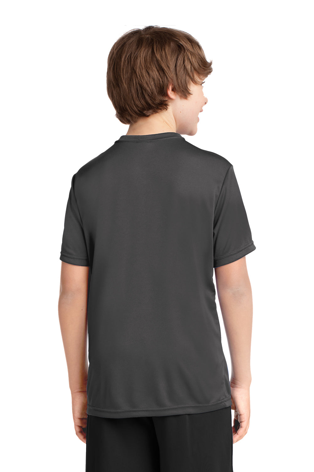 Port & Company PC380Y Youth Dry Zone Performance Moisture Wicking Short Sleeve Crewneck T-Shirt Charcoal Grey Model Back