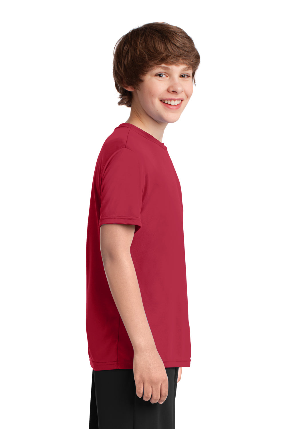 Port & Company PC380Y Youth Dry Zone Performance Moisture Wicking Short Sleeve Crewneck T-Shirt Red Model Side