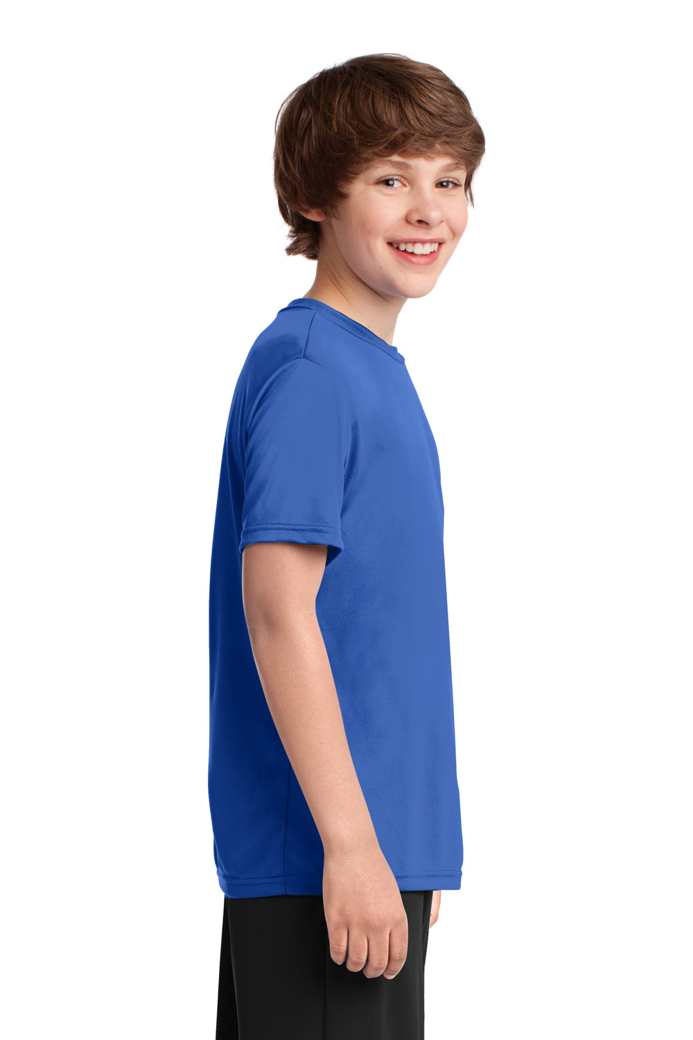 Port & Company PC380Y Youth Dry Zone Performance Moisture Wicking Short Sleeve Crewneck T-Shirt Royal Blue Model Side