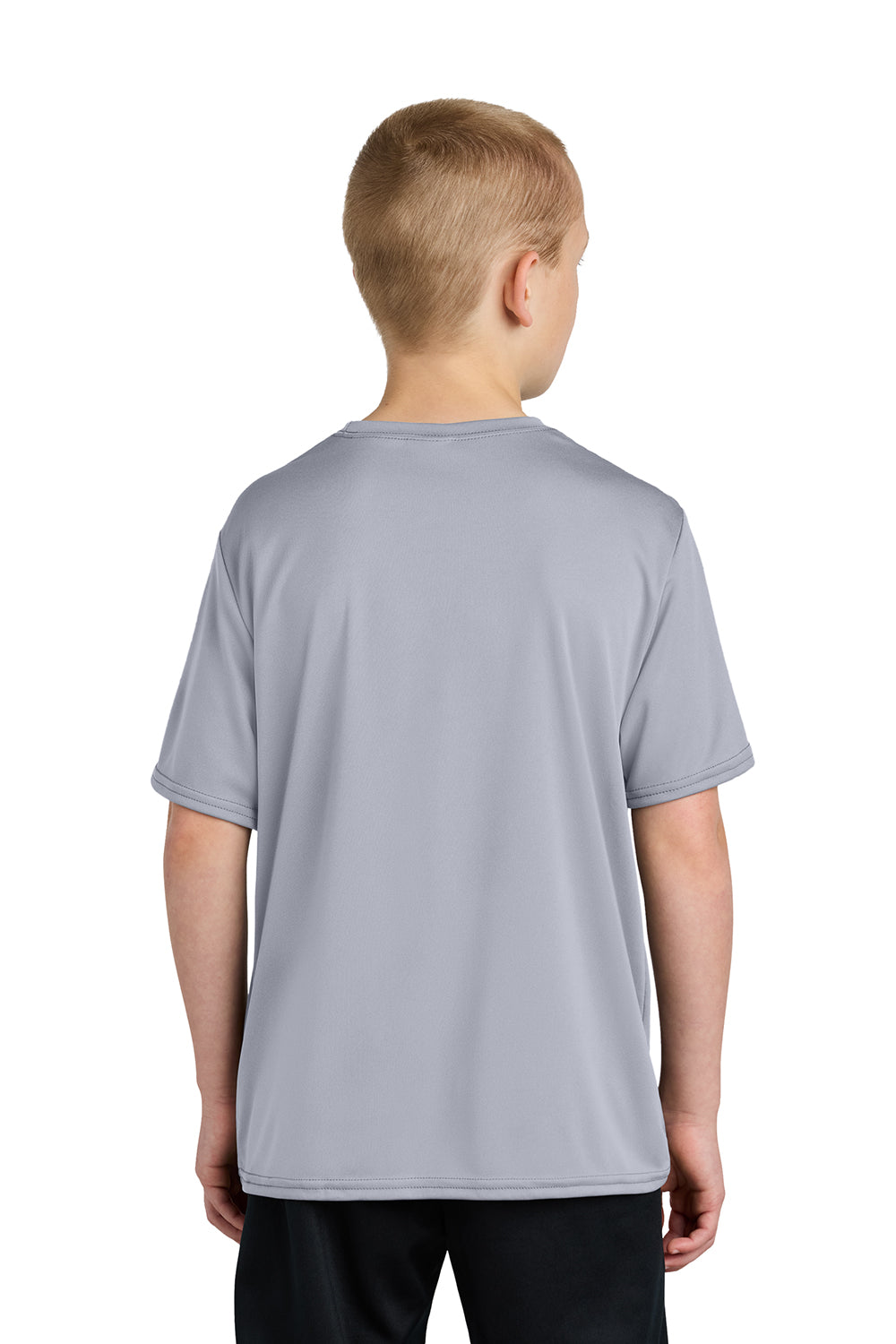 Port & Company PC380Y Youth Dry Zone Performance Moisture Wicking Short Sleeve Crewneck T-Shirt Silver Grey Model Back