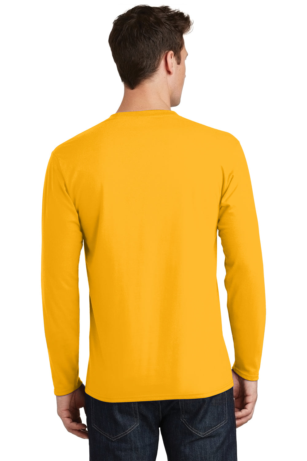 Port & Company PC450LS Mens Fan Favorite Long Sleeve Crewneck T-Shirt Bright Gold Model Back