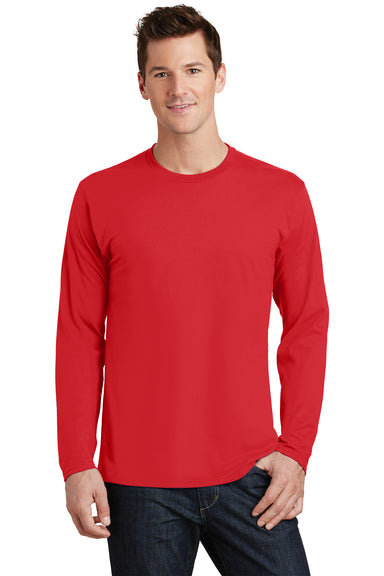 Port & Company PC450LS Mens Fan Favorite Long Sleeve Crewneck T-Shirt Bright Red Model Front