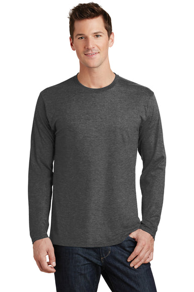 Port & Company PC450LS Mens Fan Favorite Long Sleeve Crewneck T-Shirt Heather Dark Grey Model Front