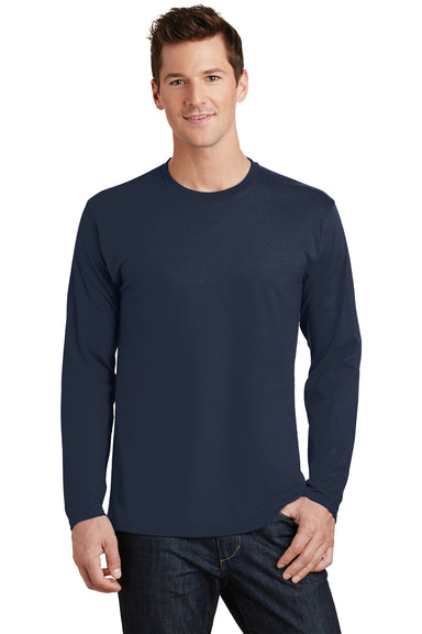 Port & Company PC450LS Mens Fan Favorite Long Sleeve Crewneck T-Shirt Deep Navy Blue Model Front