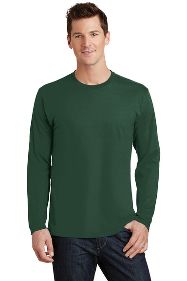 Port & Company PC450LS Mens Fan Favorite Long Sleeve Crewneck T-Shirt Forest Green Model Front