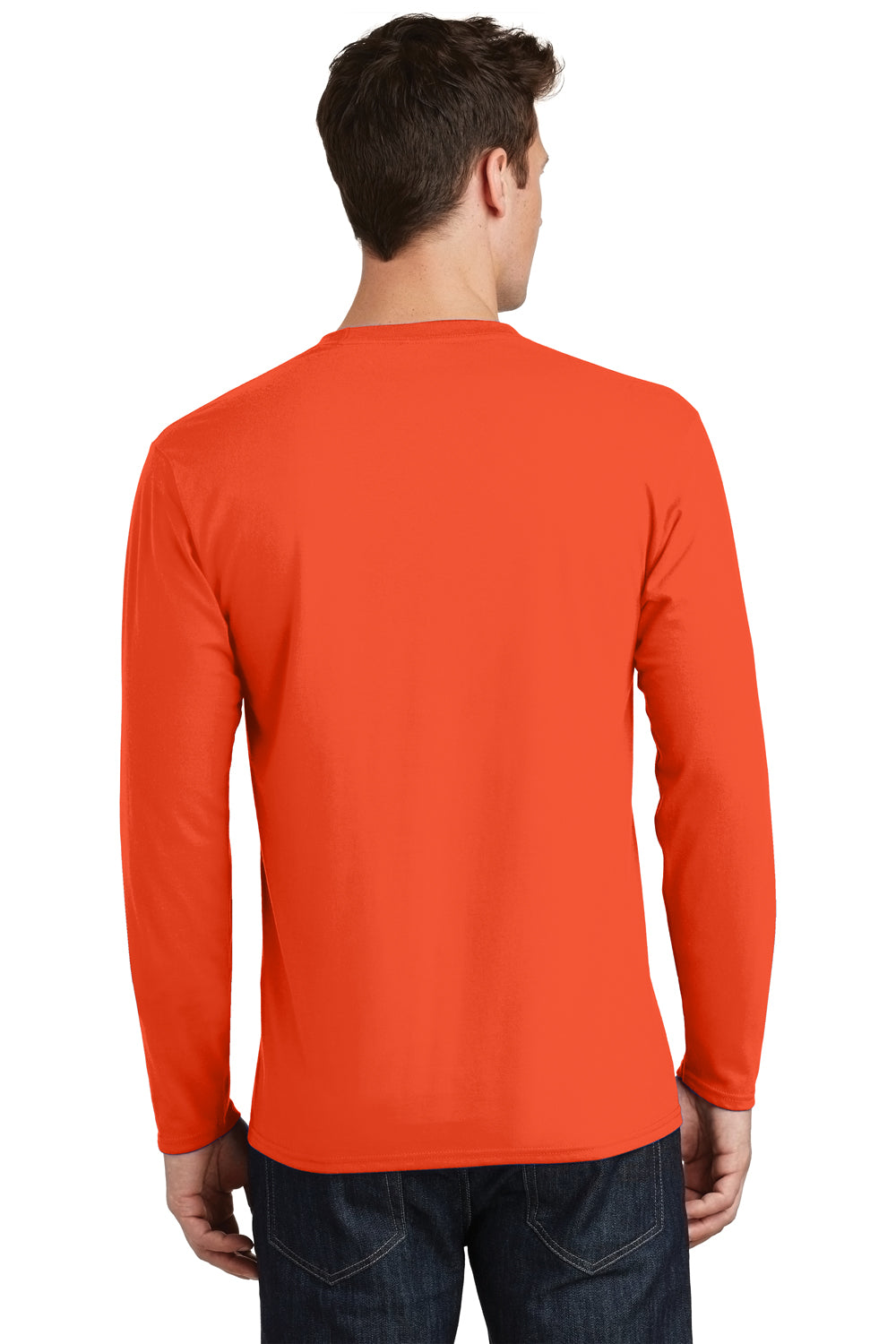 Port & Company PC450LS Mens Fan Favorite Long Sleeve Crewneck T-Shirt Orange Model Back