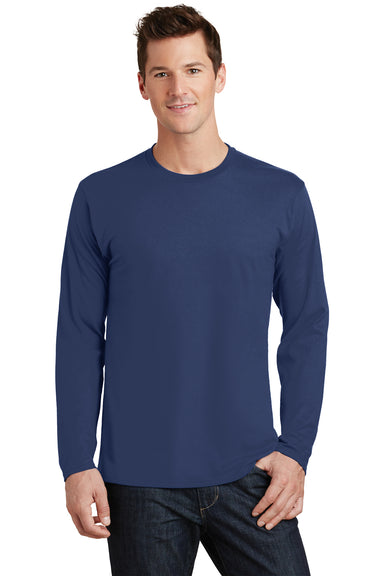 Port & Company PC450LS Mens Fan Favorite Long Sleeve Crewneck T-Shirt Team Navy Blue Model Front