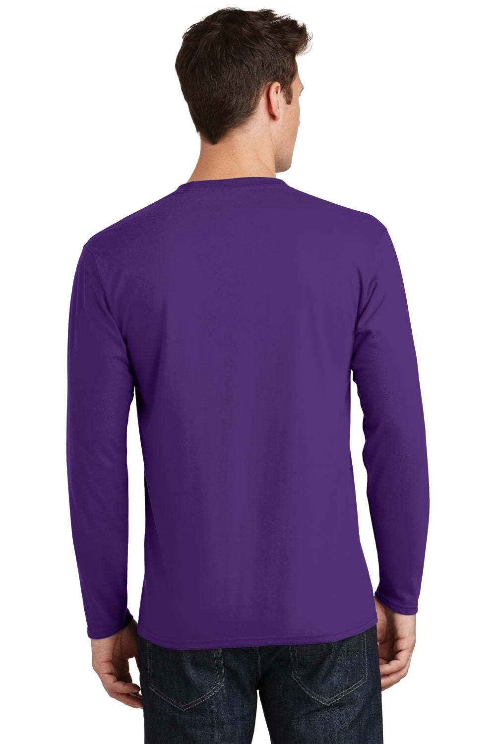 Port & Company PC450LS Mens Fan Favorite Long Sleeve Crewneck T-Shirt Team Purple Model Back