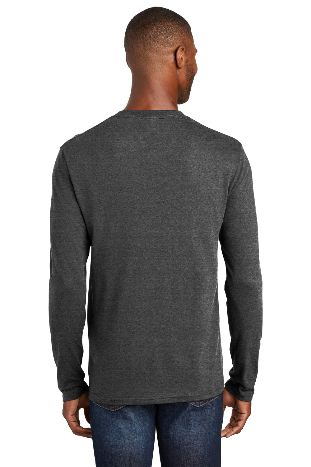 Port & Company PC455LS Mens Fan Favorite Long Sleeve Crewneck T-Shirt Heather Black Model Back