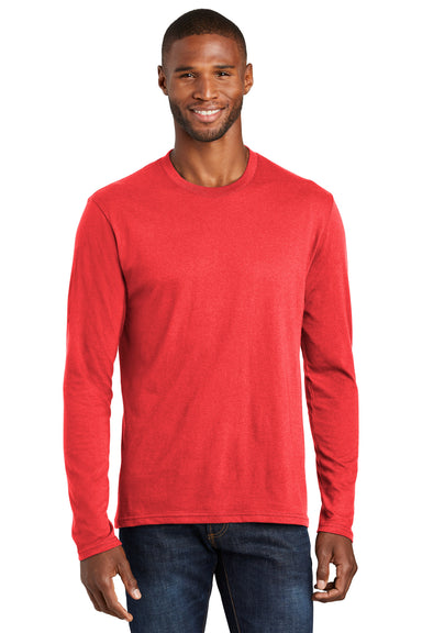 Port & Company PC455LS Mens Fan Favorite Long Sleeve Crewneck T-Shirt Heather Bright Red Model Front