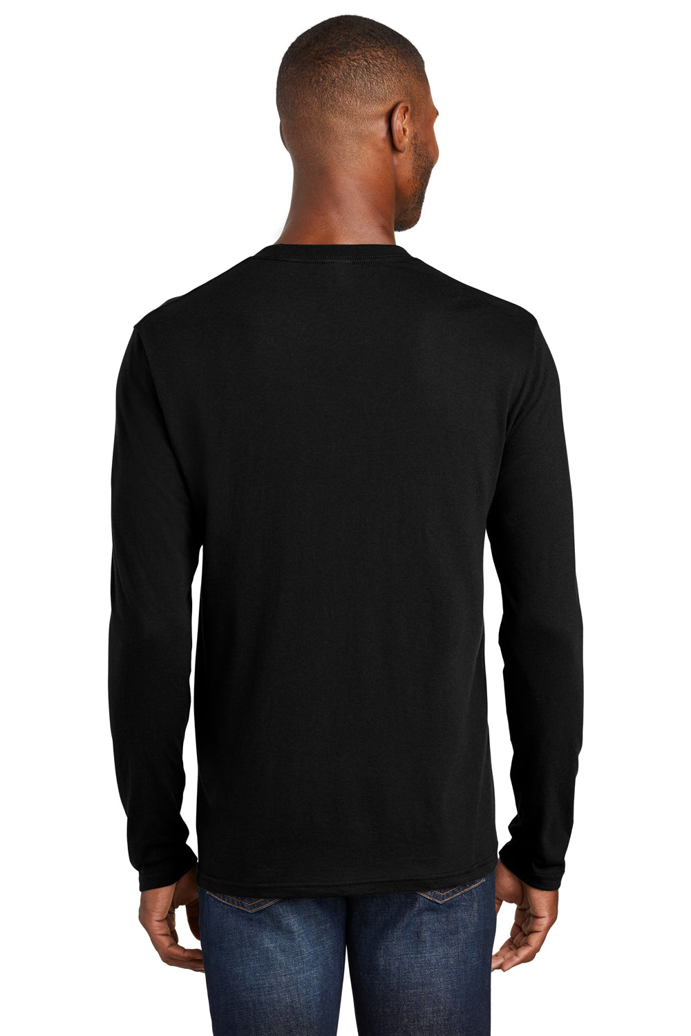 Port & Company PC455LS Mens Fan Favorite Long Sleeve Crewneck T-Shirt Jet Black Model Back