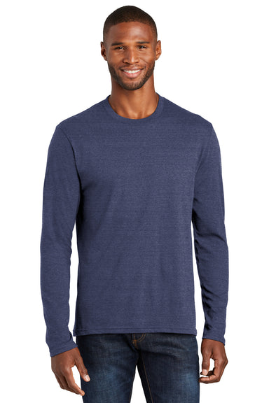 Port & Company PC455LS Mens Fan Favorite Long Sleeve Crewneck T-Shirt Heather Team Navy Blue Model Front