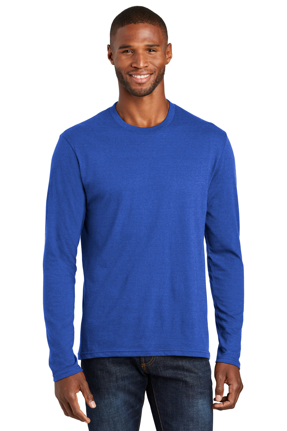 Port & Company PC455LS Mens Fan Favorite Long Sleeve Crewneck T-Shirt Heather True Royal Blue Model Front