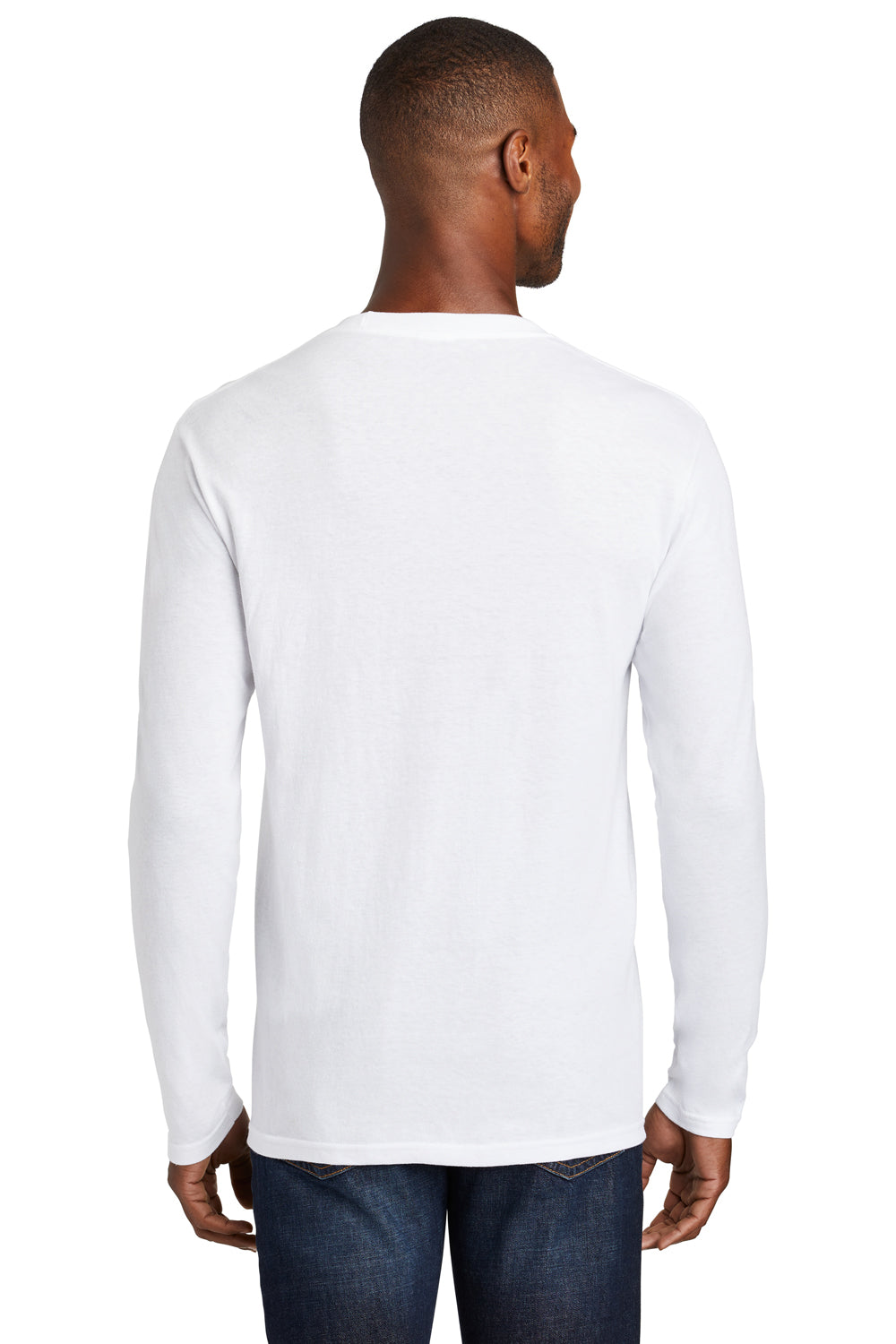 Port & Company PC455LS Mens Fan Favorite Long Sleeve Crewneck T-Shirt White Model Back