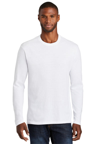 Port & Company PC455LS Mens Fan Favorite Long Sleeve Crewneck T-Shirt White Model Front