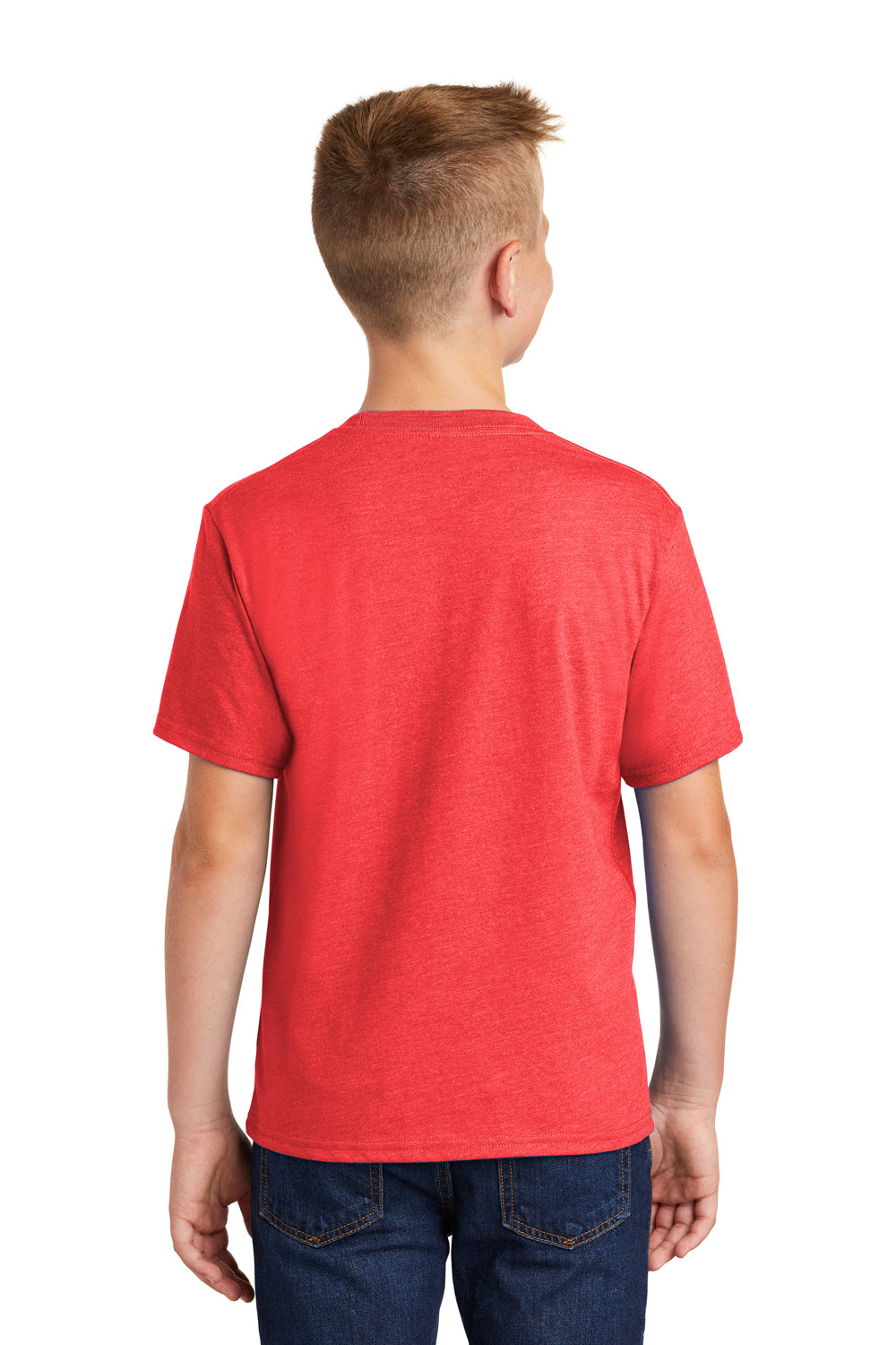 Port & Company PC455Y Youth Fan Favorite Short Sleeve Crewneck T-Shirt Heather Bright Red Model Back