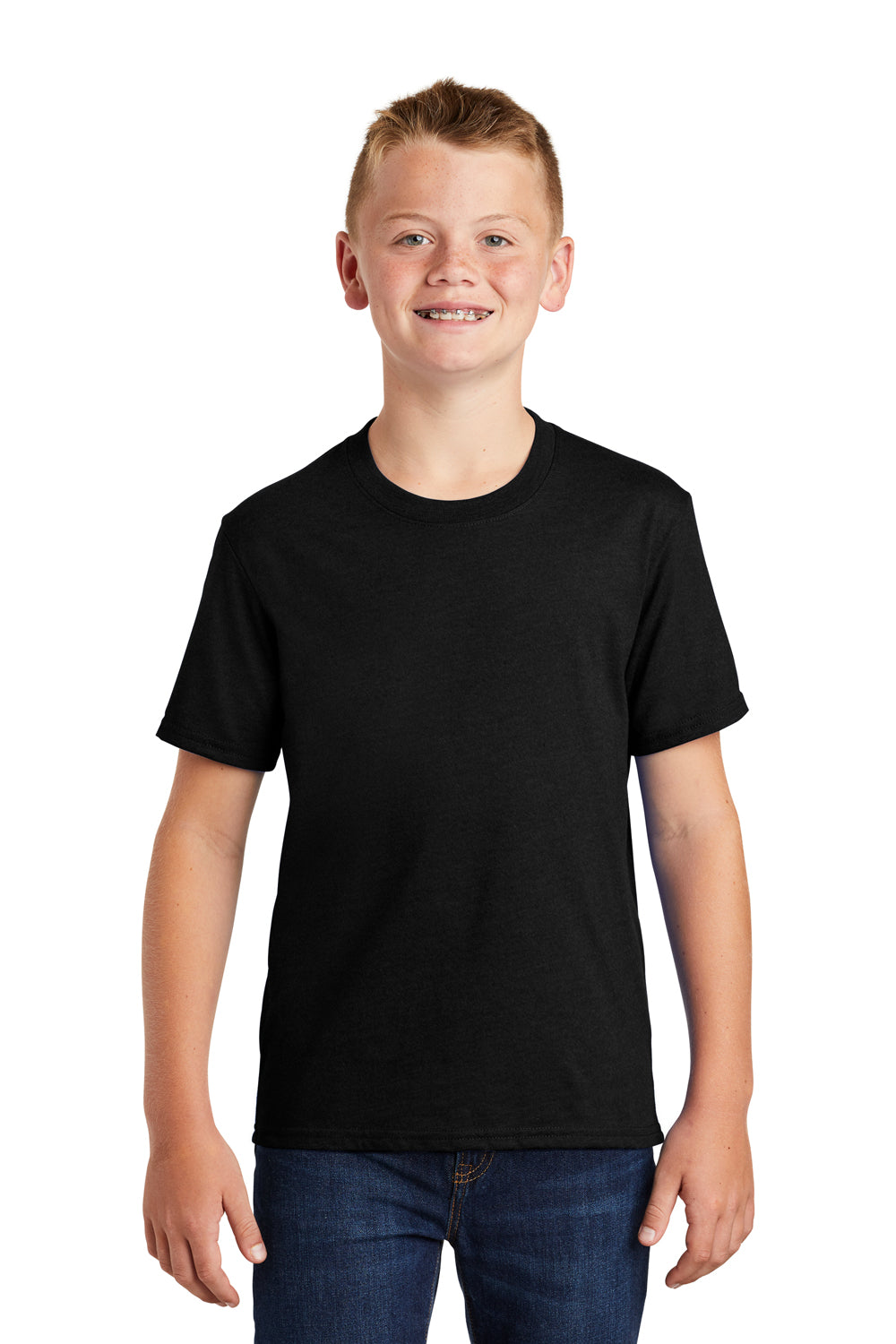 Port & Company PC455Y Youth Fan Favorite Short Sleeve Crewneck T-Shirt Jet Black Model Front