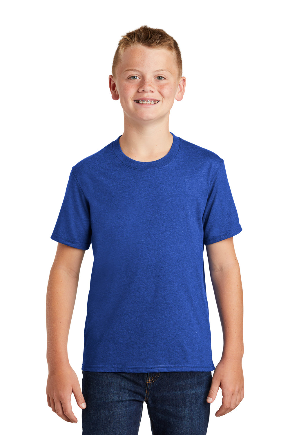 Port & Company PC455Y Youth Fan Favorite Short Sleeve Crewneck T-Shirt Heather True Royal Blue Model Front