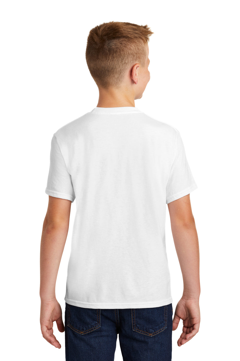 Port & Company PC455Y Youth Fan Favorite Short Sleeve Crewneck T-Shirt White Model Back