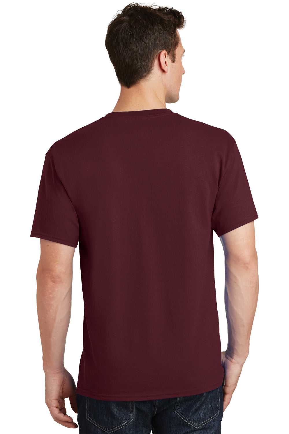 Port & Company PC54/PC54T Mens Core Short Sleeve Crewneck T-Shirt Athletic Maroon Model Back