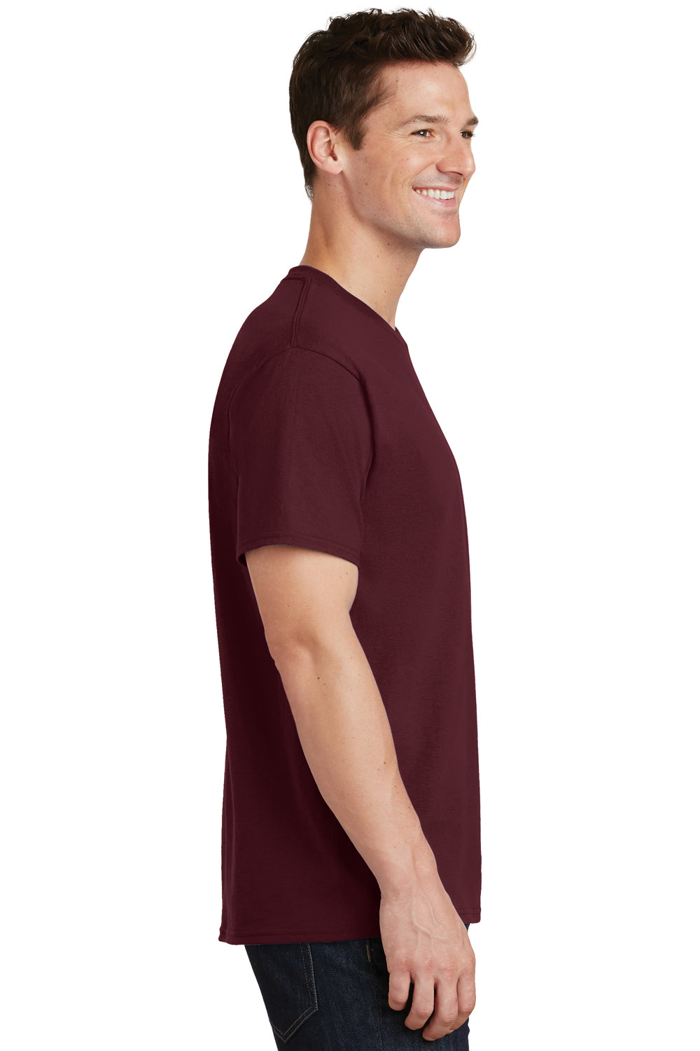 Port & Company PC54/PC54T Mens Core Short Sleeve Crewneck T-Shirt Athletic Maroon Model Side