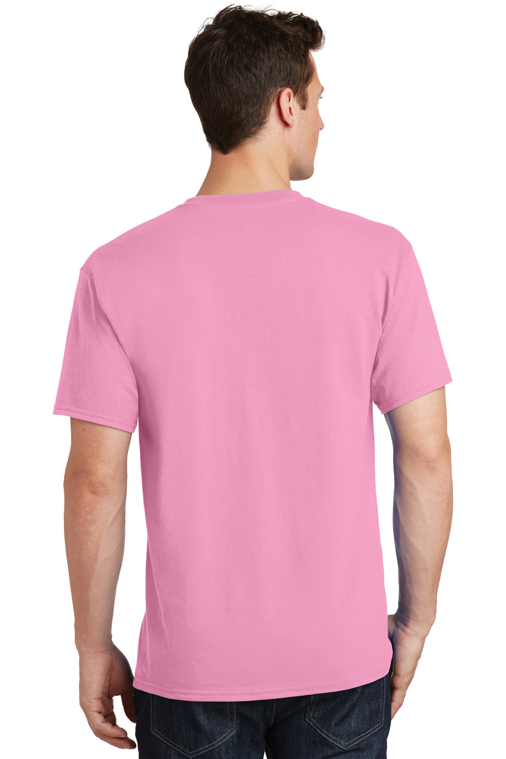 Port & Company PC54/PC54T Mens Core Short Sleeve Crewneck T-Shirt Candy Pink Model Back