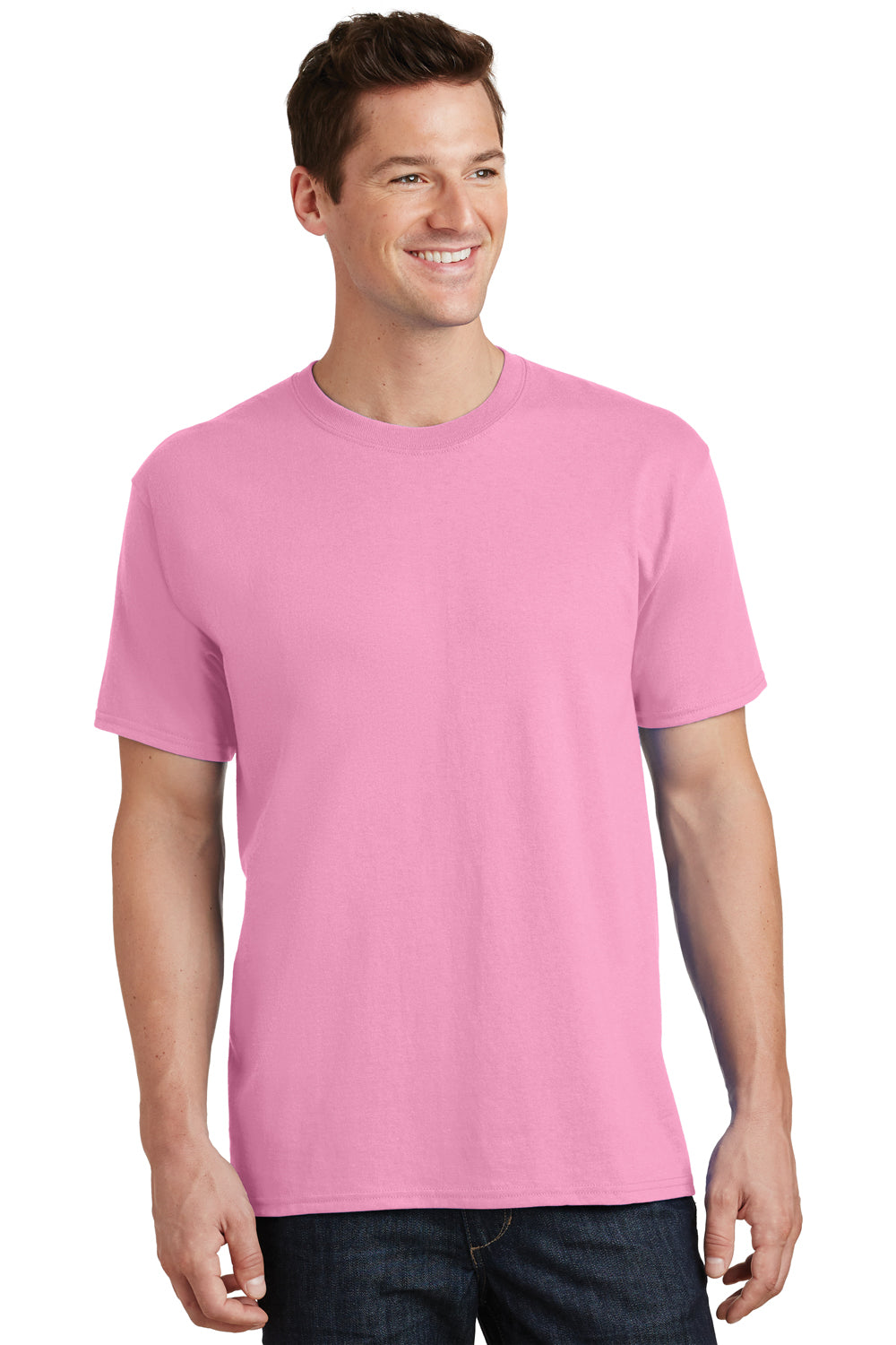 Port & Company PC54/PC54T Mens Core Short Sleeve Crewneck T-Shirt Candy Pink Model Front