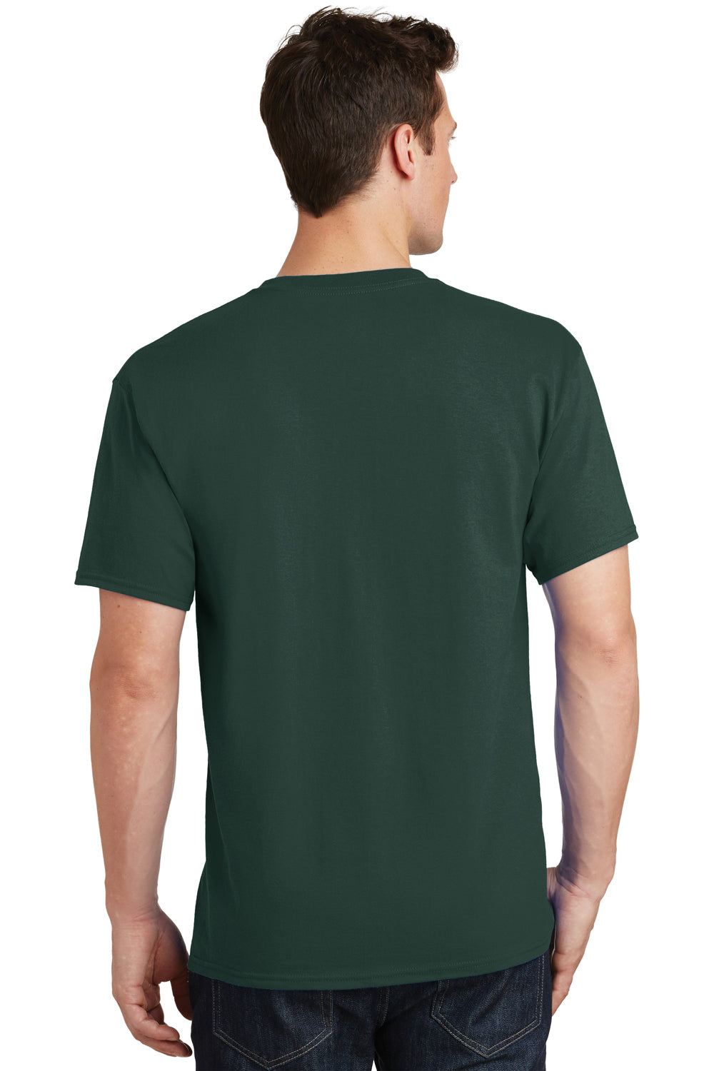 Port & Company PC54/PC54T Mens Core Short Sleeve Crewneck T-Shirt Dark Green Model Back