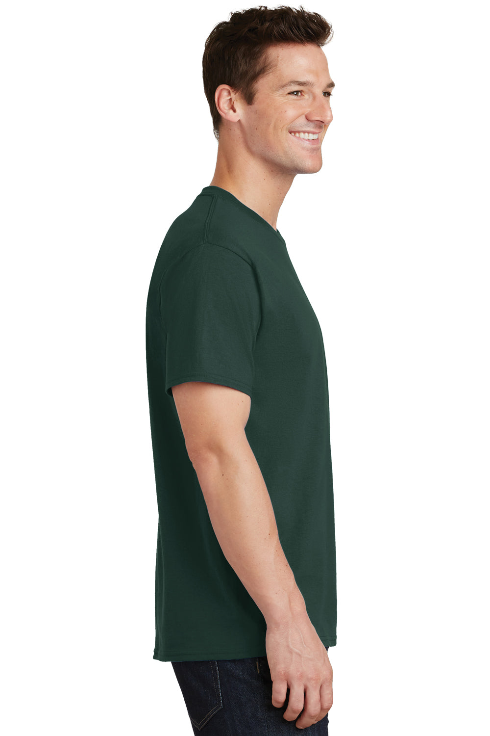 Port & Company PC54/PC54T Mens Core Short Sleeve Crewneck T-Shirt Dark Green Model Side