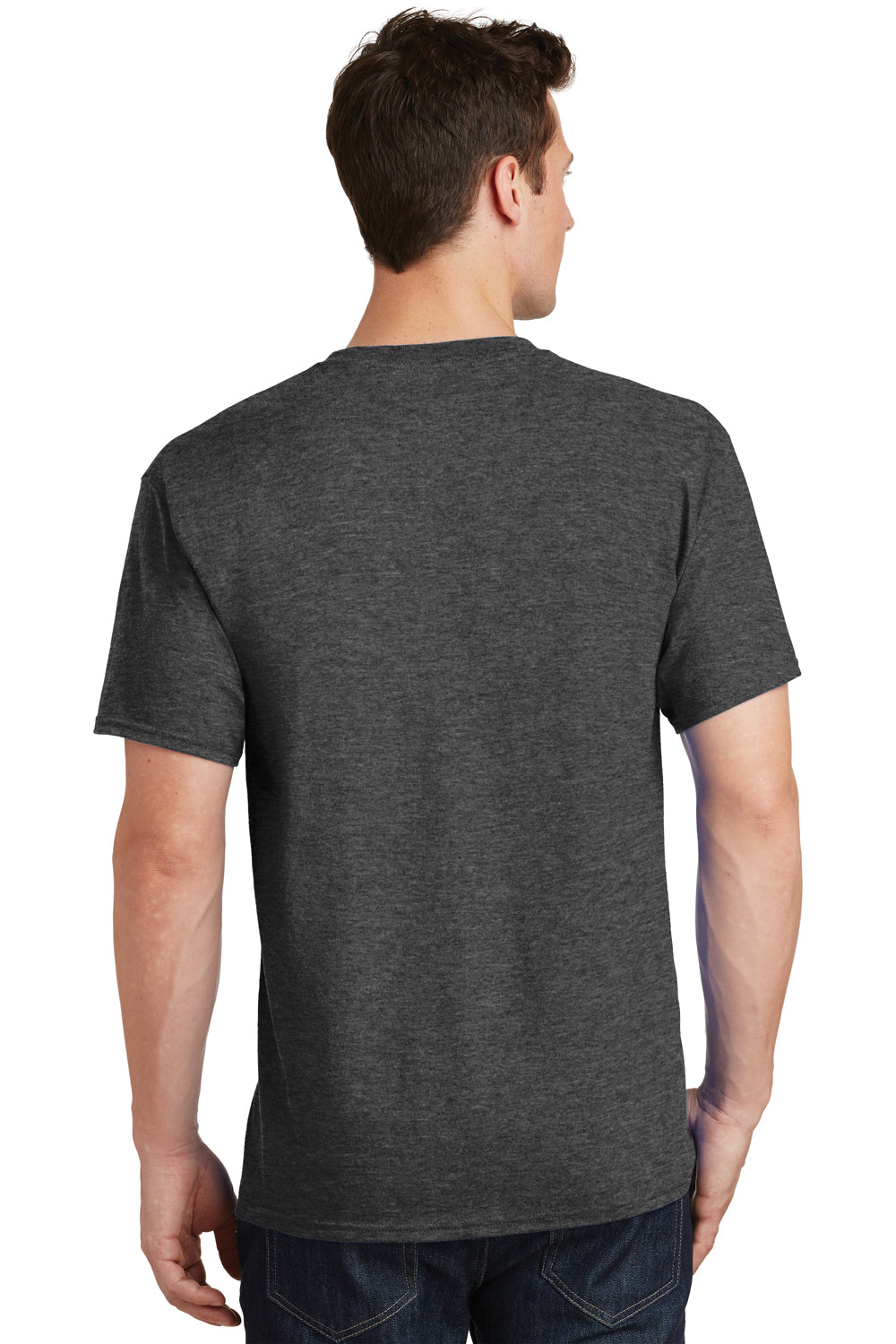 Port & Company PC54/PC54T Mens Core Short Sleeve Crewneck T-Shirt Heather Dark Grey Model Back