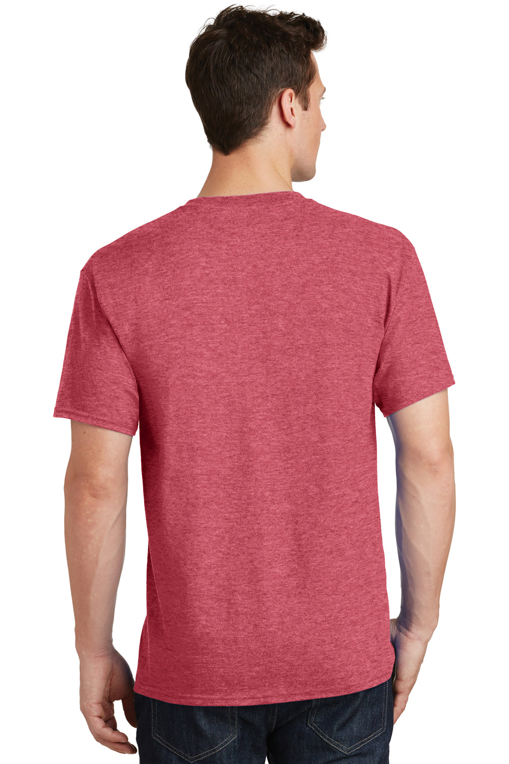 Port & Company PC54/PC54T Mens Core Short Sleeve Crewneck T-Shirt Heather Red Model Back