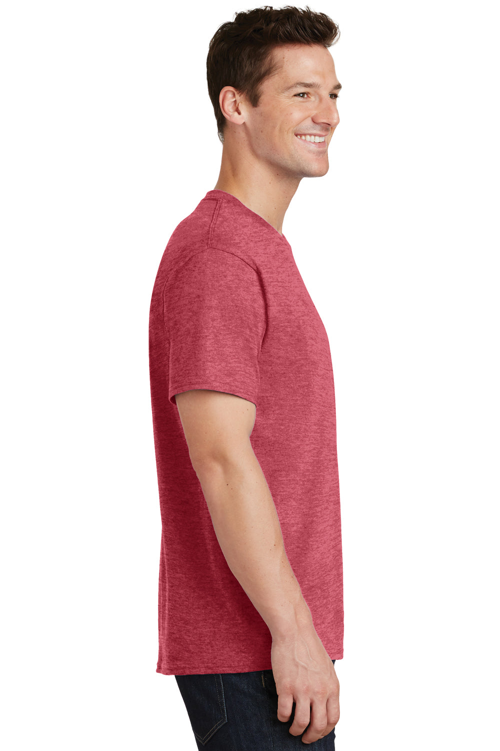 Port & Company PC54/PC54T Mens Core Short Sleeve Crewneck T-Shirt Heather Red Model Side