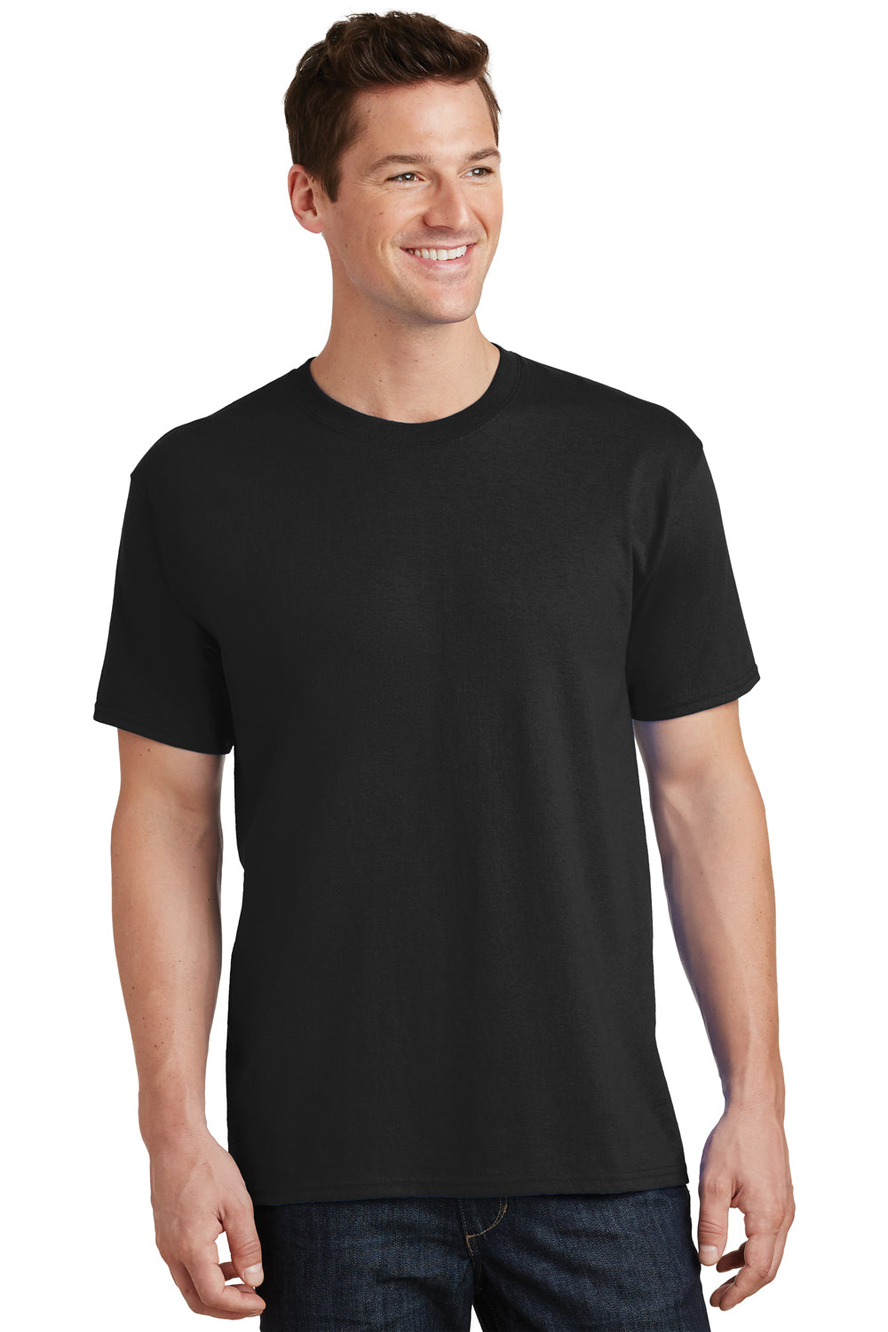 Port & Company PC54/PC54T Mens Core Short Sleeve Crewneck T-Shirt Jet Black Model Front