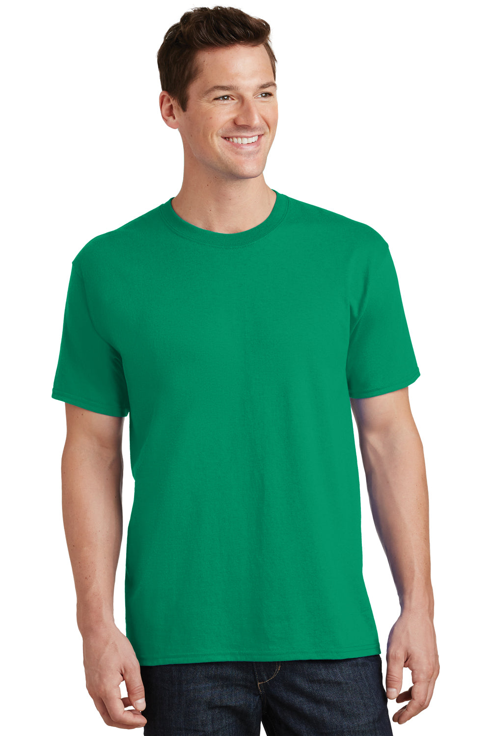 Port & Company PC54/PC54T Mens Core Short Sleeve Crewneck T-Shirt Kelly Green Model Front