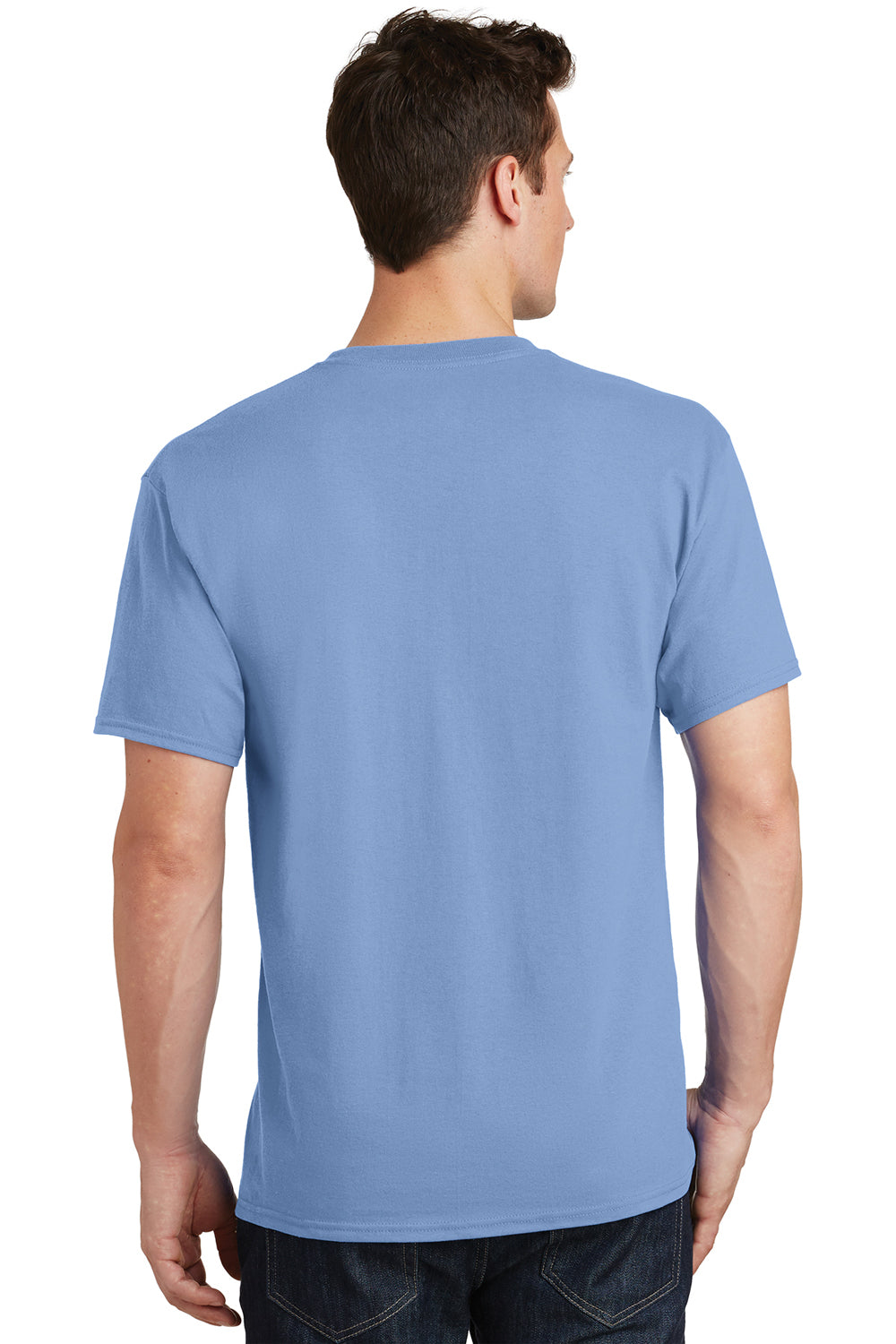 Port & Company PC54/PC54T Mens Core Short Sleeve Crewneck T-Shirt Light Blue Model Back