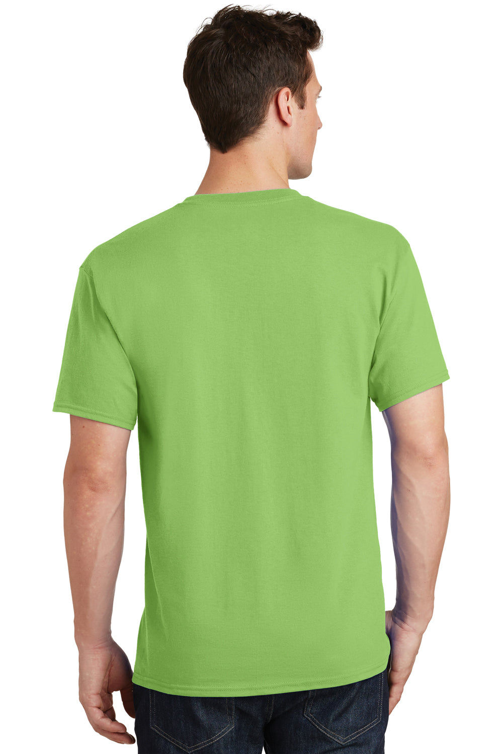 Port & Company PC54/PC54T Mens Core Short Sleeve Crewneck T-Shirt Lime Green Model Back