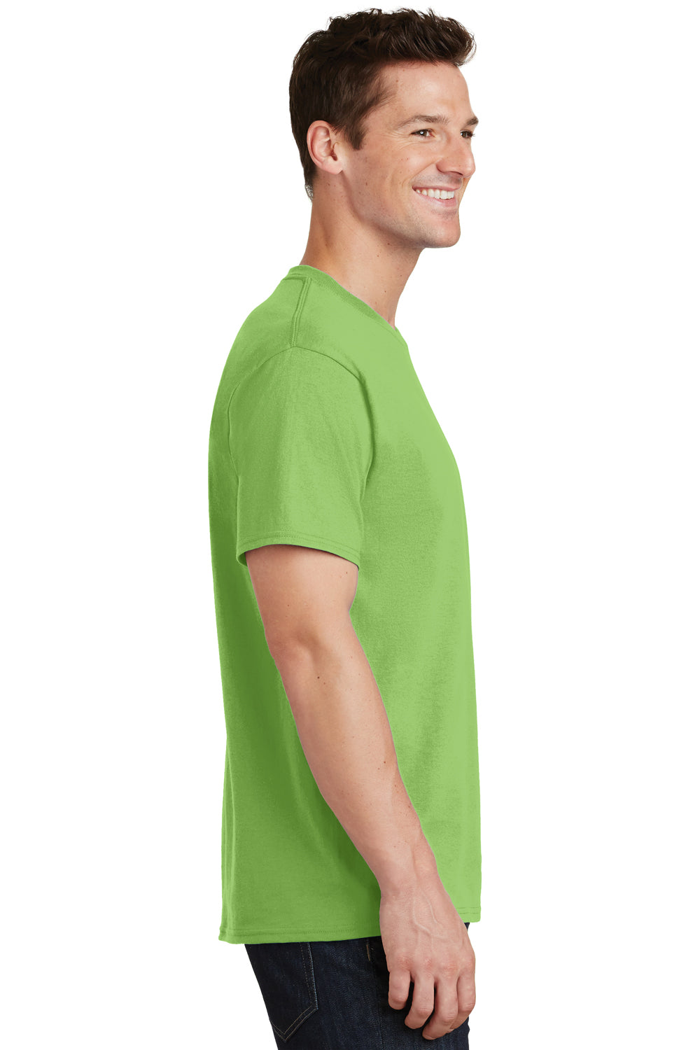 Port & Company PC54/PC54T Mens Core Short Sleeve Crewneck T-Shirt Lime Green Model Side