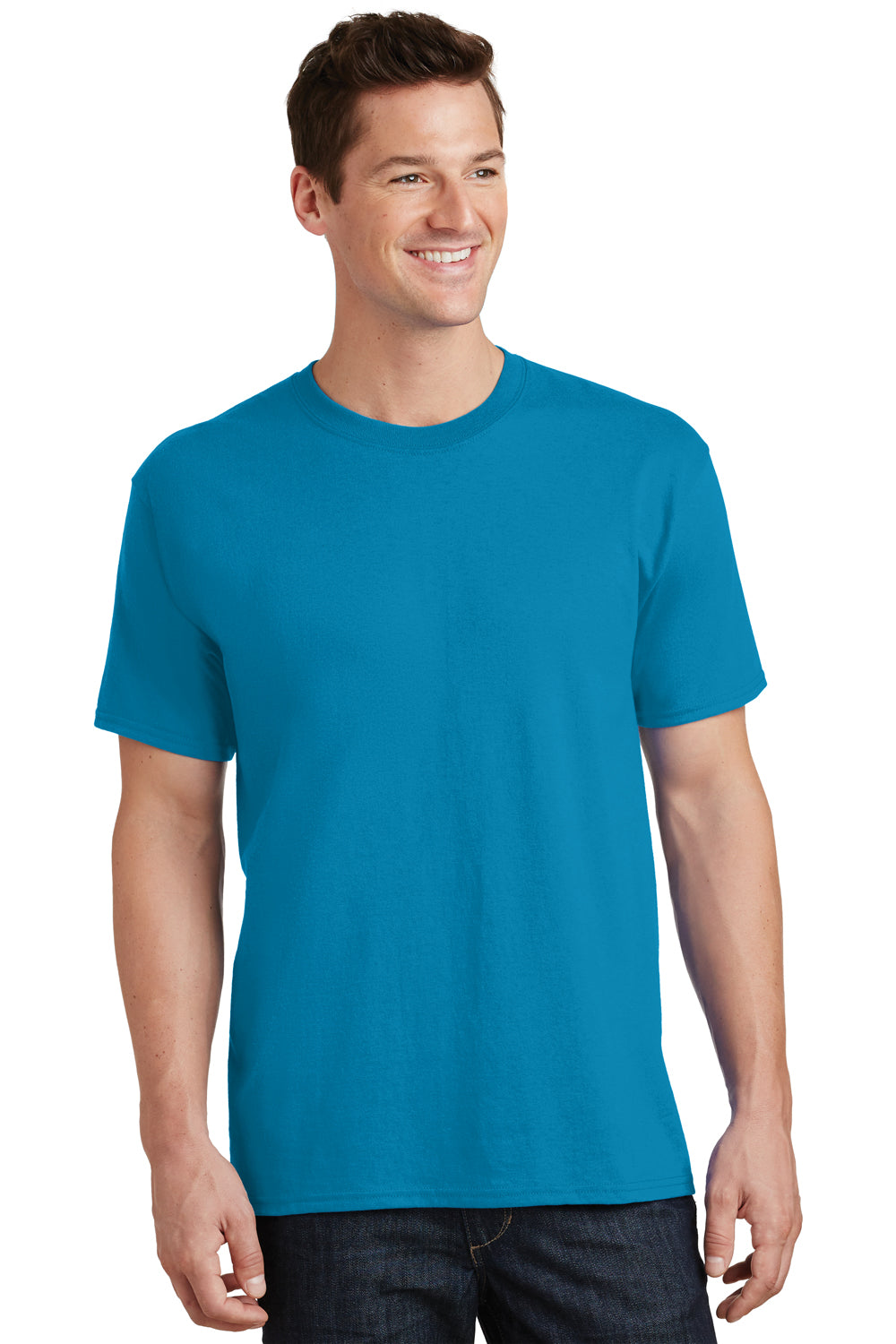 Port & Company PC54/PC54T Mens Core Short Sleeve Crewneck T-Shirt Neon Blue Model Front