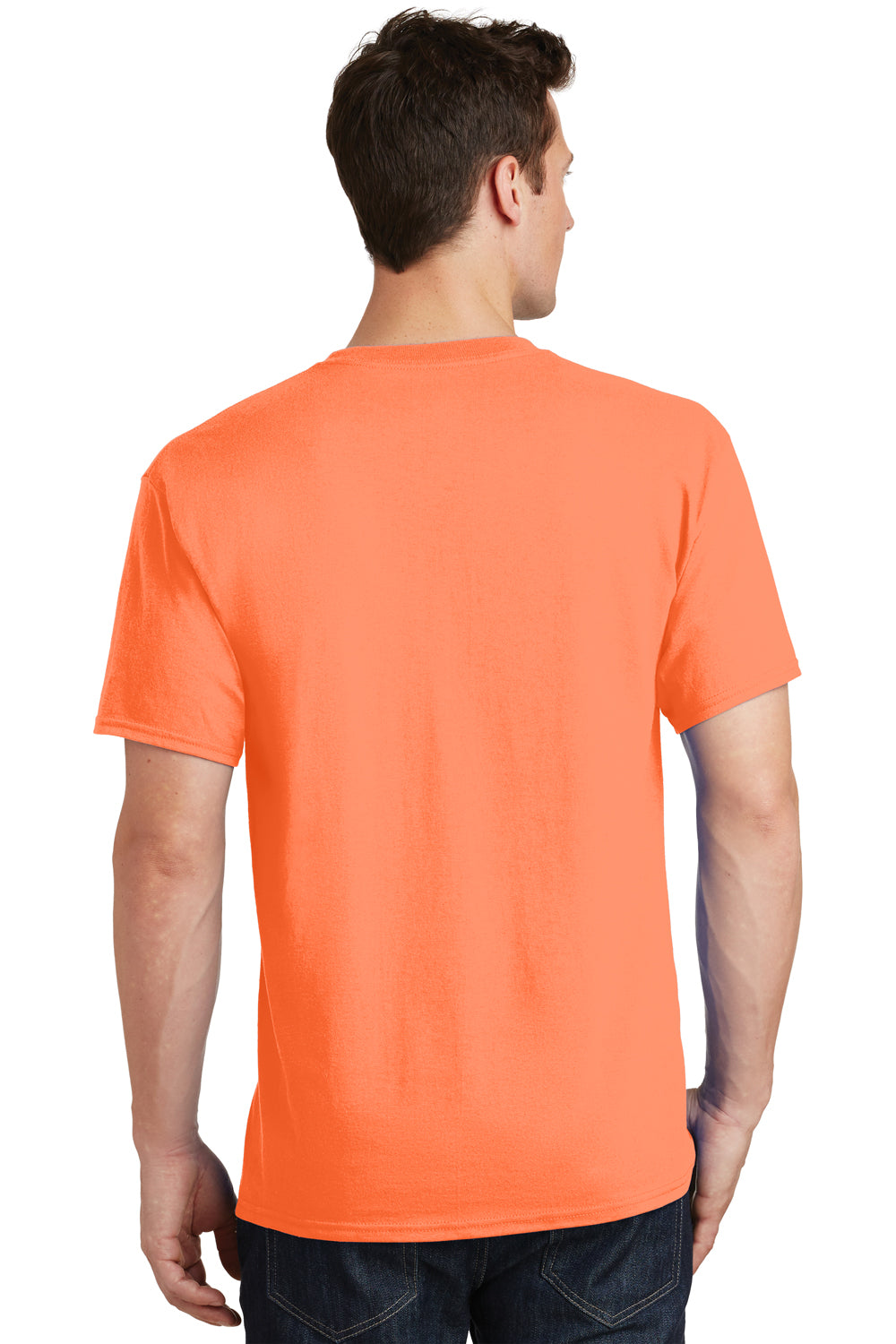 Port & Company PC54/PC54T Mens Core Short Sleeve Crewneck T-Shirt Neon Orange Model Back