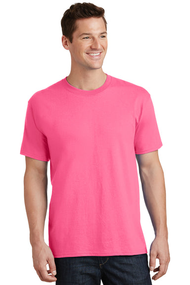 Port & Company PC54/PC54T Mens Core Short Sleeve Crewneck T-Shirt Neon Pink Model Front