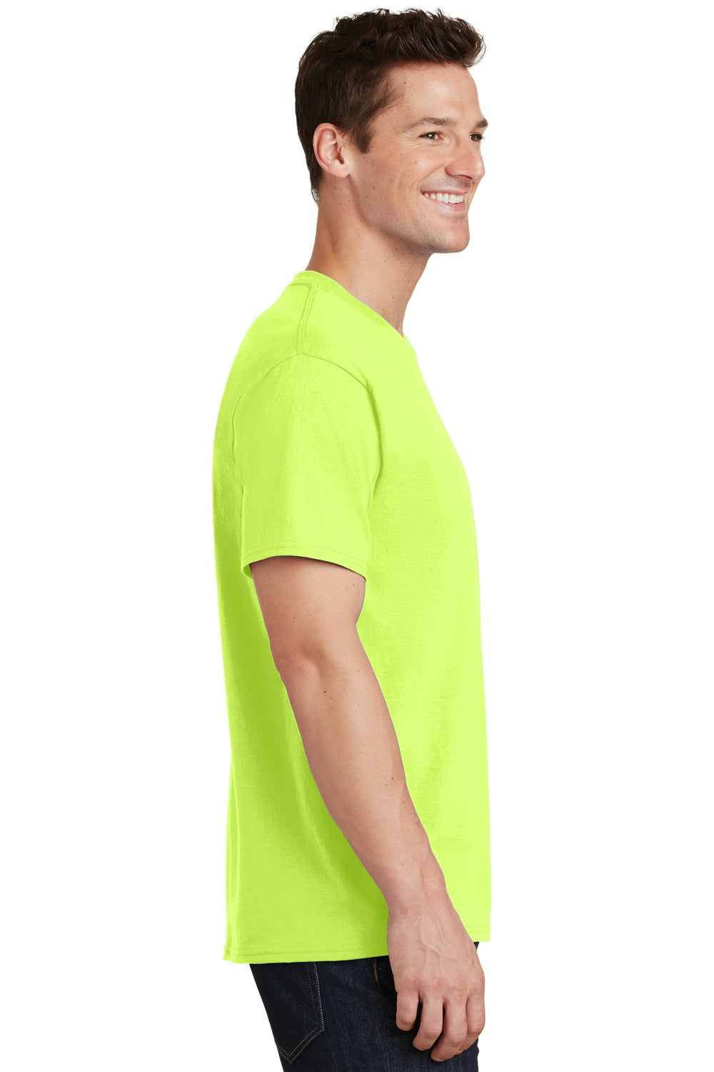 Port & Company PC54/PC54T Mens Core Short Sleeve Crewneck T-Shirt Neon Yellow Model Side