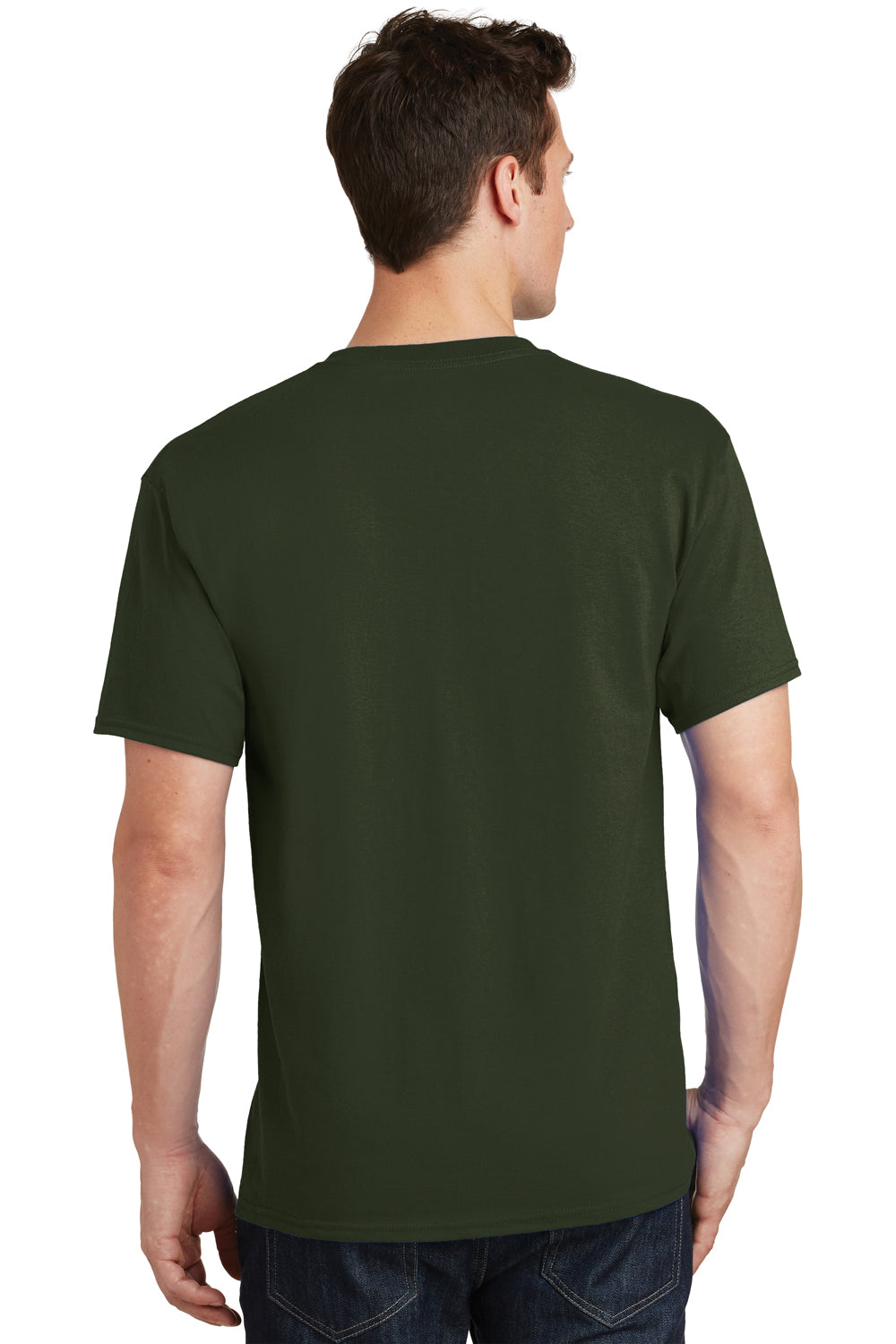 Port & Company PC54/PC54T Mens Core Short Sleeve Crewneck T-Shirt Olive Green Model Back