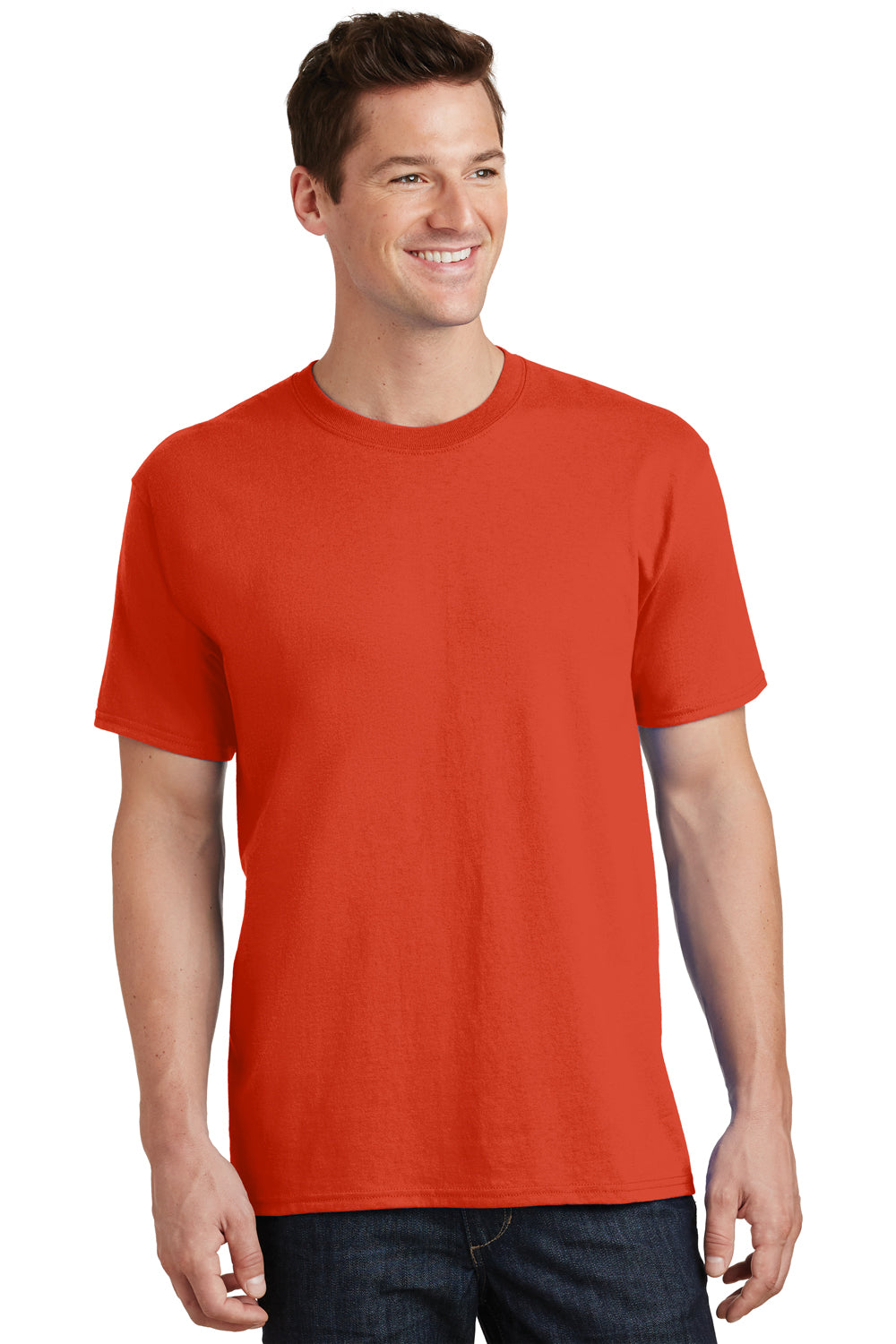 Port & Company PC54/PC54T Mens Core Short Sleeve Crewneck T-Shirt Orange Model Front