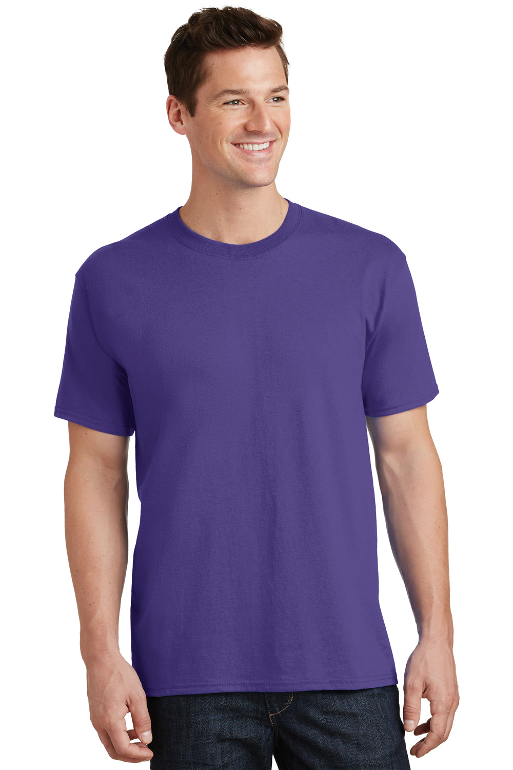 Port & Company PC54/PC54T Mens Core Short Sleeve Crewneck T-Shirt Purple Model Front