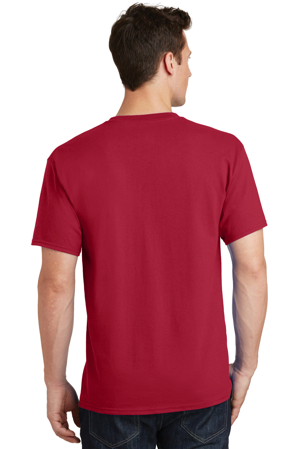 Port & Company PC54/PC54T Mens Core Short Sleeve Crewneck T-Shirt Red Model Back