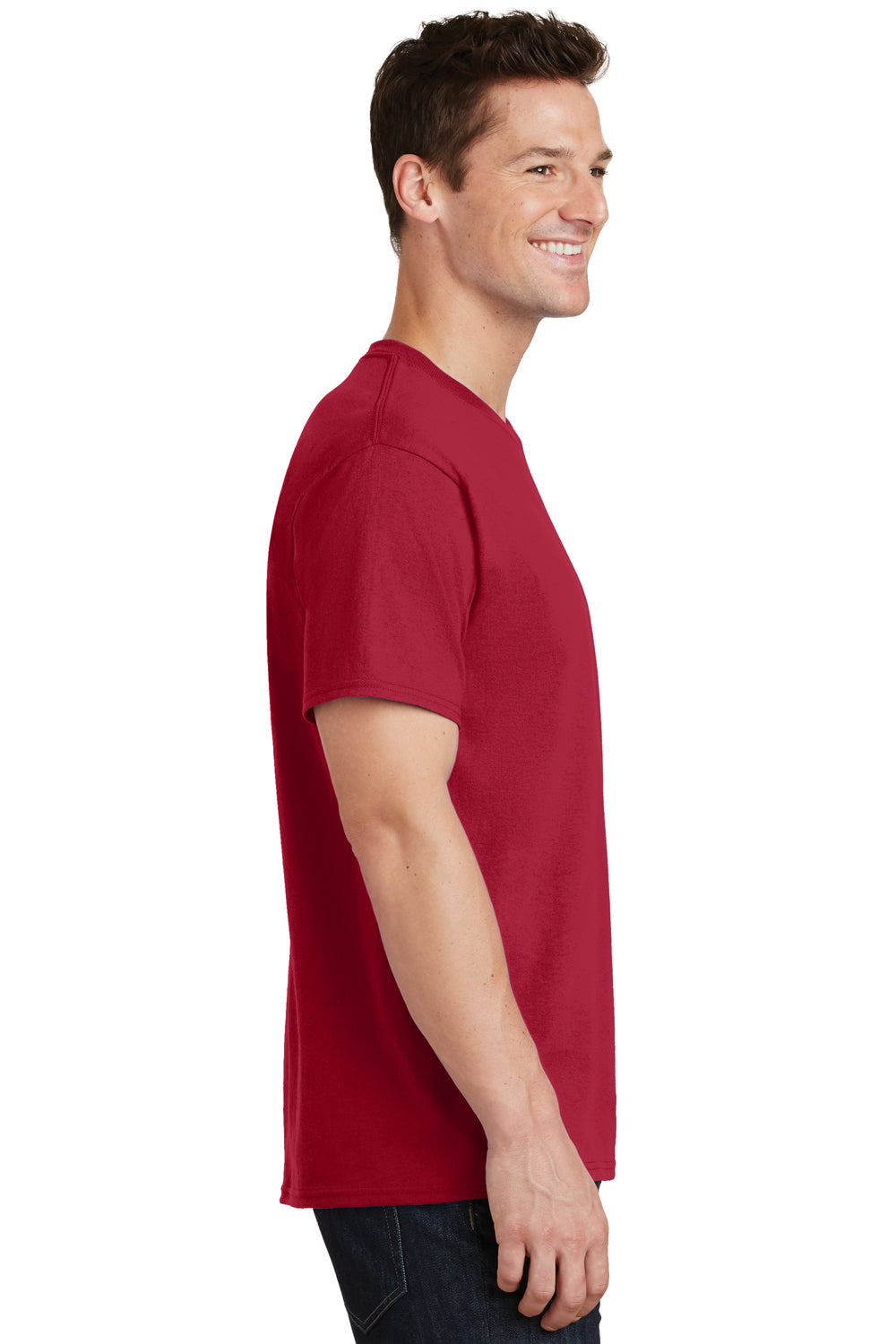 Port & Company PC54/PC54T Mens Core Short Sleeve Crewneck T-Shirt Red Model Side