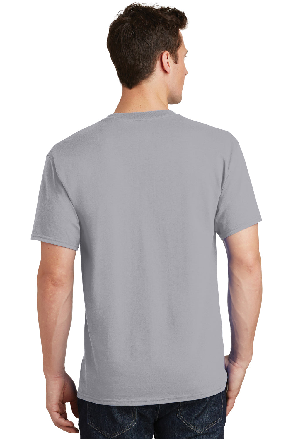 Port & Company PC54/PC54T Mens Core Short Sleeve Crewneck T-Shirt Silver Grey Model Back