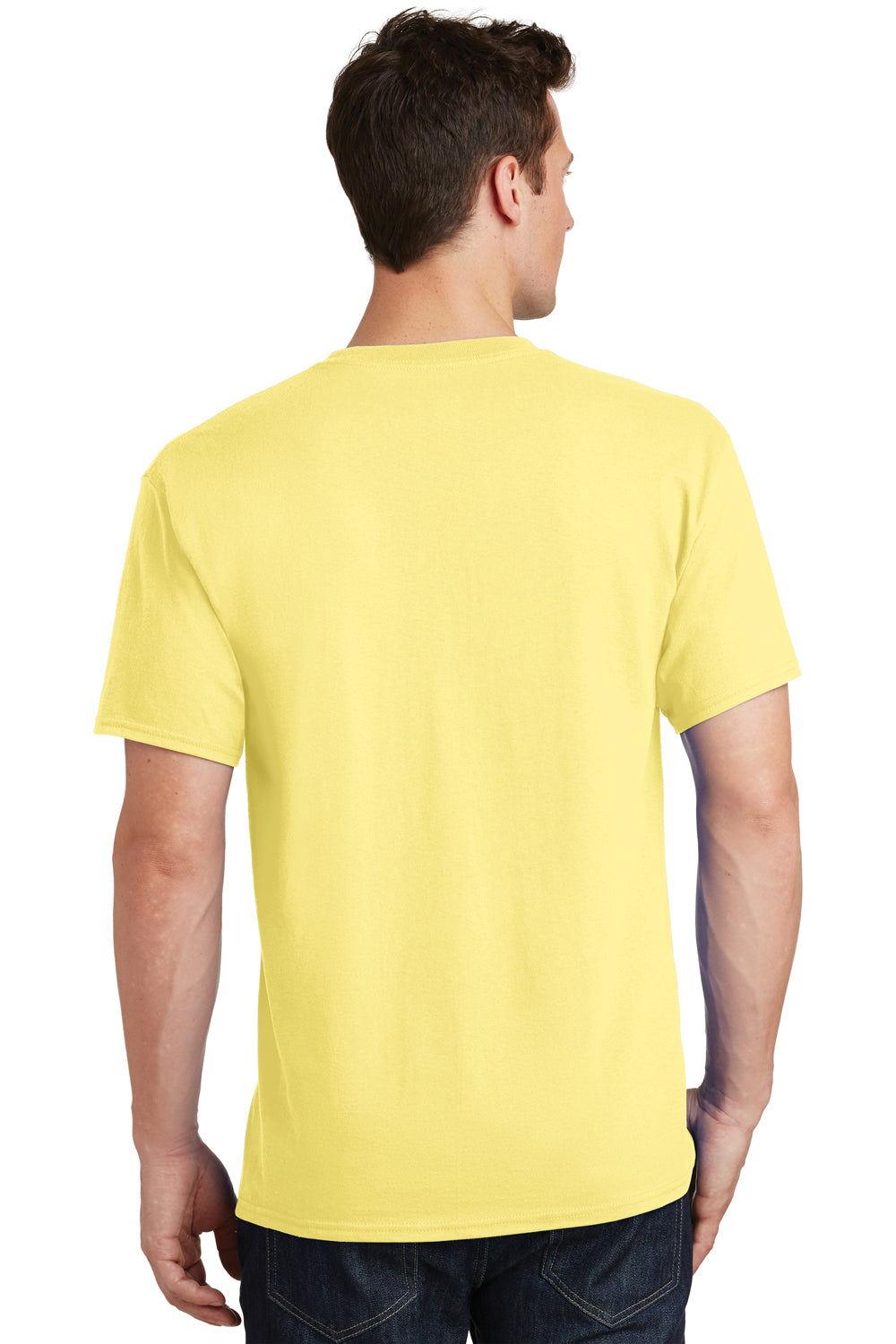 Port & Company PC54/PC54T Mens Core Short Sleeve Crewneck T-Shirt Yellow Model Back