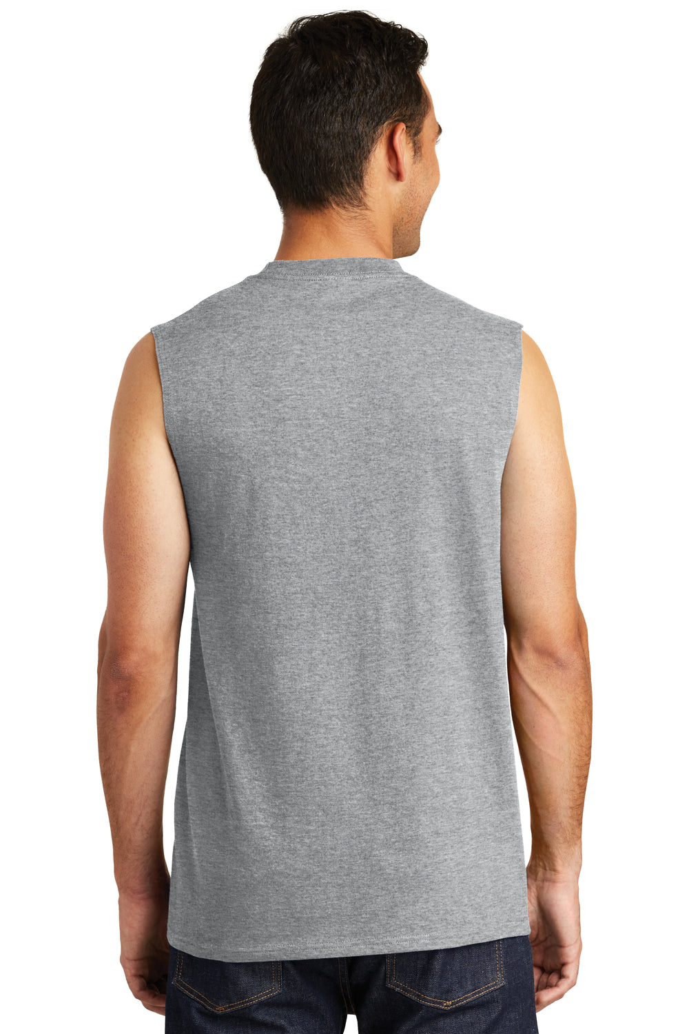 Port & Company PC54SL Mens Core Tank Top Heather Grey Model Back